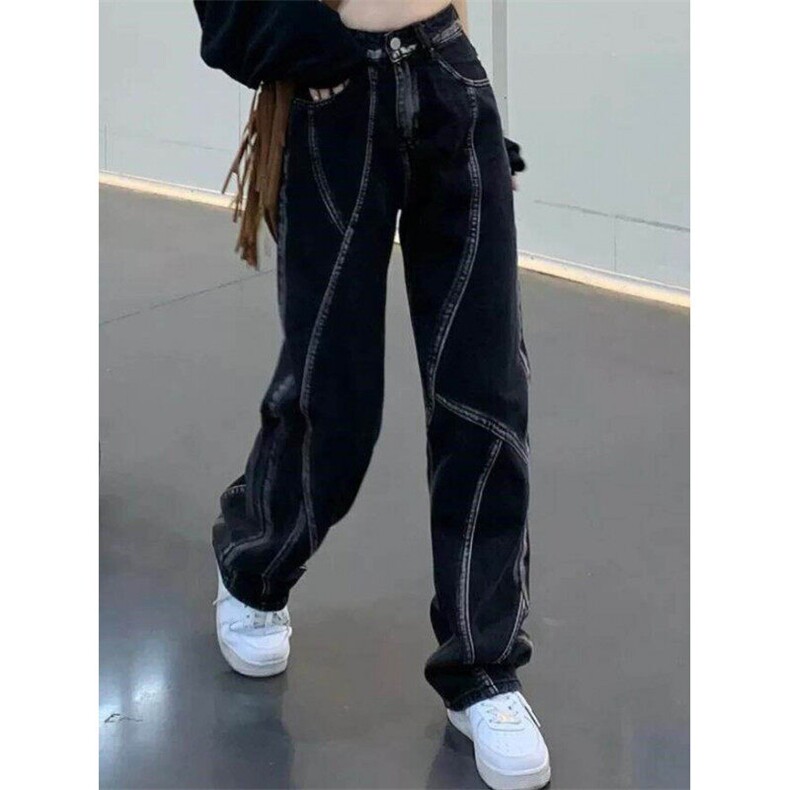 美式潮牌刺绣牛仔裤男女秋季修身显瘦直筒洗水长裤子WN3059图片