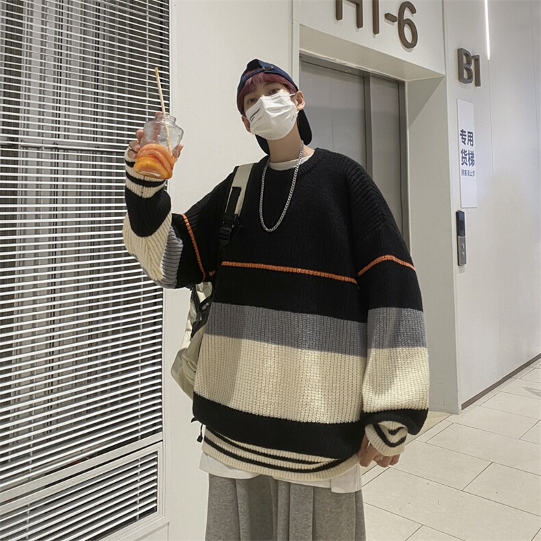 针织衫男韩版潮流条纹痞帅2023秋冬季新款ins宽松毛衣W3690-P37,男装针织衫/毛衣,星座412-3