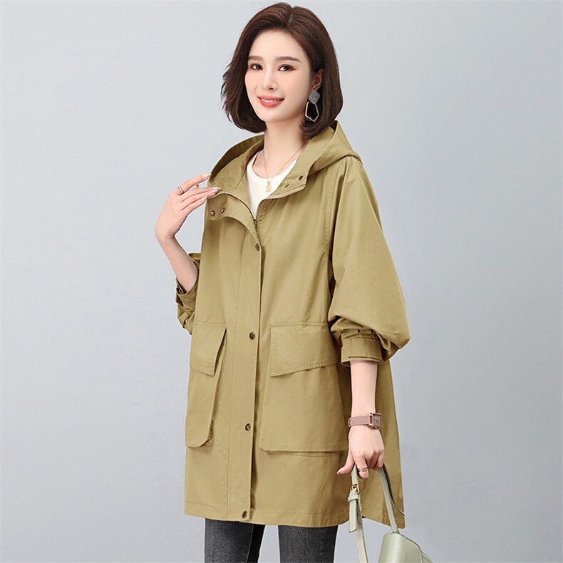 风衣女中长款加厚大码胖mm显瘦中老年妈妈装休闲春秋外套2025新款,女装风衣,江忆布依