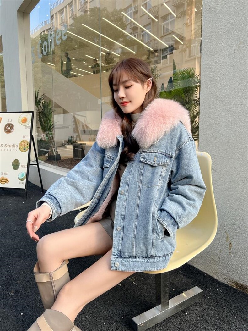 海军毛领牛仔外套，其它，米可儿