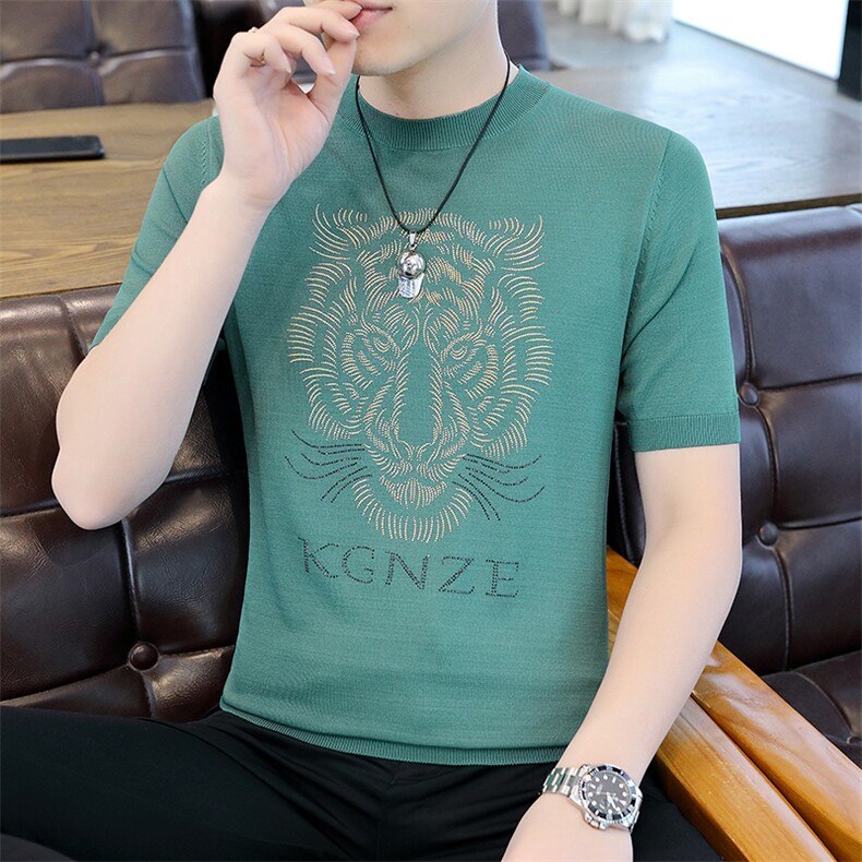 夏季薄款男士圆领短袖t恤时尚休闲2023新款打底衫修身上衣服体恤图片