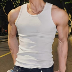 重磅弹力透气螺纹背心男款打底t恤弹性健身运动310A-4-BX66-P13，男装T恤，星座310A-4