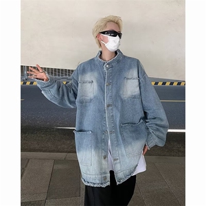 做旧复古渐变毛边牛仔外套男女外套 GW047 P65图片