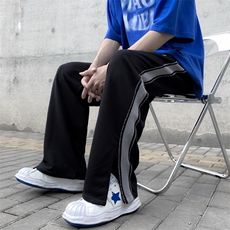 休闲裤男韩版潮拼色条纹开衩2023秋冬新款ins宽松长裤K2408-P35，男装休闲裤，星座412-3