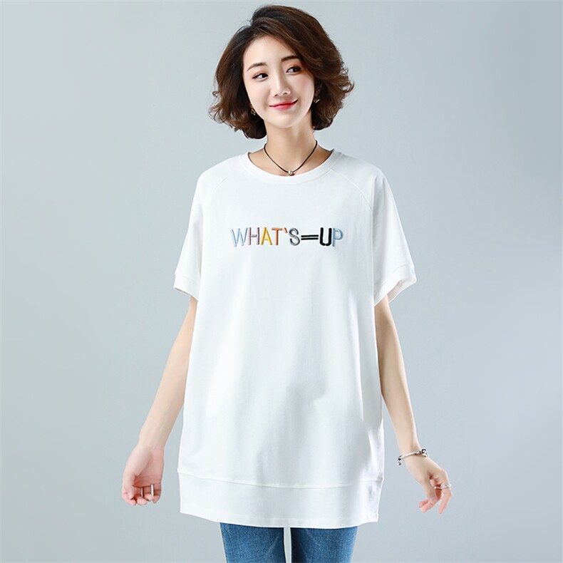 时尚长款圆领百搭字母2021年夏季新款舒适宽松简约,女装T恤,鑫鑫格