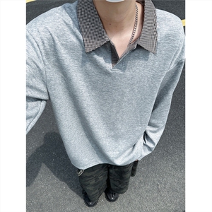 模特 千鸟格翻领polo衫老钱风卫衣外套 W988/特P28 灰色9图片