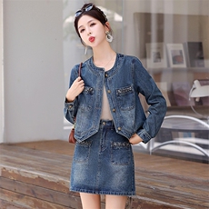 【春季现货】时尚牛仔套装女2025春外套半身裙复古时尚显瘦两件L，女装套装/套裙，意芙