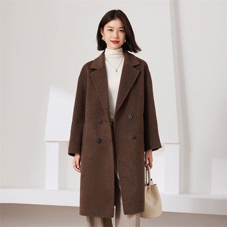 中长款大衣2024年秋冬季新款针织羊毛女士双面呢大衣，女装双面呢大衣，织美生