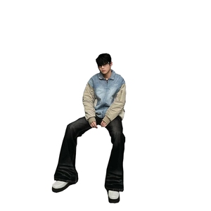 美式ins高街hiphop重工艺水洗暗黑微喇牛仔裤货号K2401P60图片