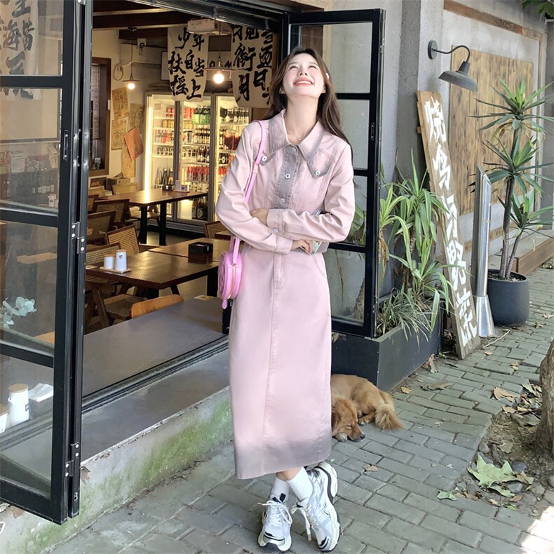 今年流行超好看渐变粉色牛仔衬衫半身裙女初秋2025新款绝美套装裙,女装套装/套裙,多米2-075