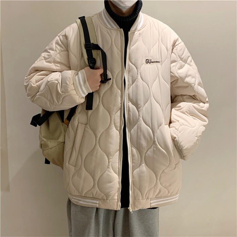 情侣潮休闲菱形格贴标纯色宽松棉衣/MF33P115控138,男装棉衣,电商D325