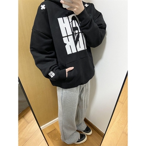 重工刺绣连帽卫衣潮秋冬加绒加厚重磅情侣款外套 W118图片