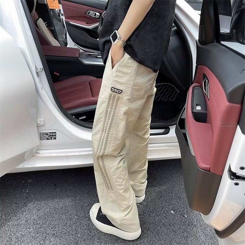 美式复古夏季薄透气阔腿休闲裤侧边条纹速干工装休闲裤50066-P40,男装休闲裤,星座1008