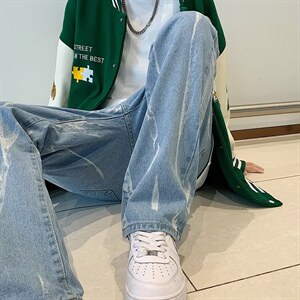 ins高街复古水洗黑色牛仔裤男潮牌S7077P38图片