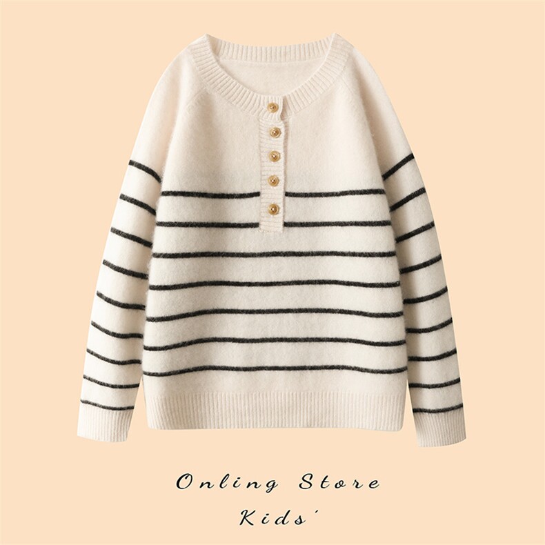 时尚儿童条纹针织开衫简约百搭秋冬保暖舒适柔软，童装毛衣，绒颖羊绒