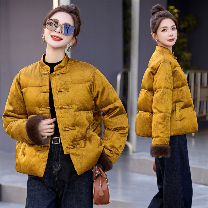 新中式风羽绒服女2025冬季新款小个子超好看洋气短款黄色厚外套,女装羽绒服,艾仟回(原伊仟回)