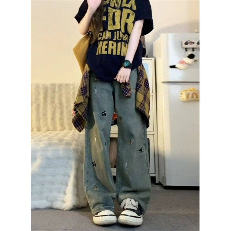 小狗刺绣水洗牛仔裤男夏季美式复古直筒长裤NZK7202-特P50,男装牛仔裤,星座1007（原301D）