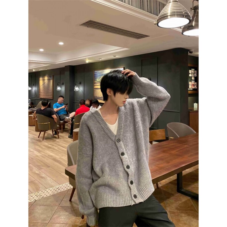 日韩系潮流大V领扣子开衫毛衣男女休闲针织开衫外套6012-P52网图，女装针织衫/毛衣，电商B245