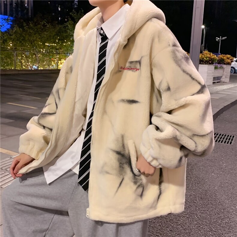 扎染宽松潮流羊羔毛外套港风潮牌ins高街痞帅M8007-P78,男装夹克,星座1109-3