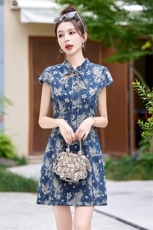 新中式国风牛仔连衣裙女2024新款夏季薄款小个子气质高级感超好看，女装连衣裙，布芭啦