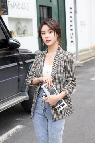 时尚格子西装，女装西装，咔蒂妮