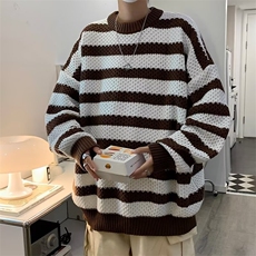 新款条纹潮流圆领男士毛衣男款冬季宽松慵懒风针织衫M7128，男装针织衫/毛衣，星座1116A-1（原606A）