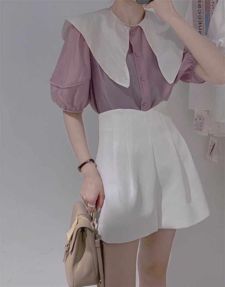 拼色衬衫，女装衬衫，驿谷