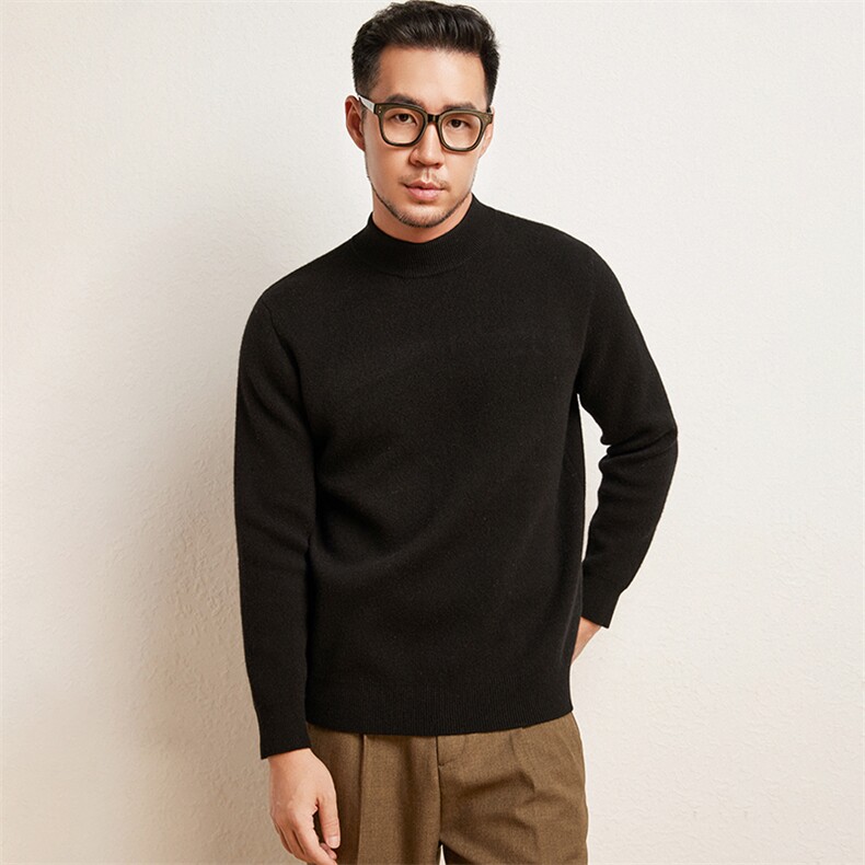 新款男士羊绒半高领毛衣保暖舒适简约百搭高品质羊绒针织衫男装，男装羊绒套衫，绒歆坊
