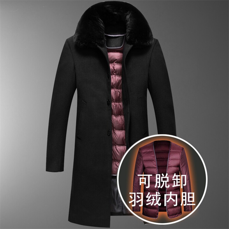 长款羊毛羽绒大衣男-可脱内胆！8015/P240老年人长款呢大衣男爸爸,男装毛呢大衣,星座1216（原钱塘722）