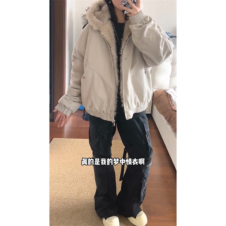 现货高品质美式高街冬季重磅硬挺短款座山雕毛领棉衣男女加厚外套,男装棉衣,电商A486