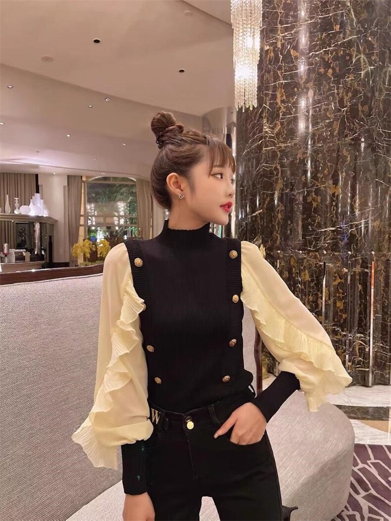 针织上衣拼接小衫，其它，萌蔻