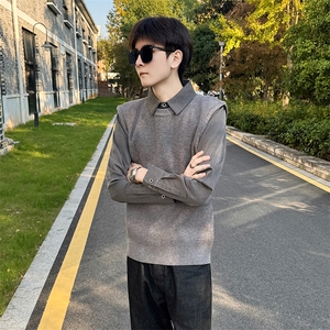 店主风小伙秋冬针织假二件毛衣男301A-1/M80/P75图片