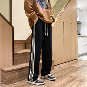 K3197-P48冬季潮牌美式中性男女情侣侧织带垂坠感拖地休闲卫裤图片