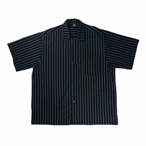 条纹衬衫外套男港风日系休闲宽松大码衣服黑色男士短袖衬衣夏季薄图片