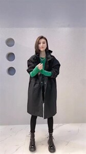 2021秋季新款休闲宽松后抽绳双口袋大版风衣外套图片