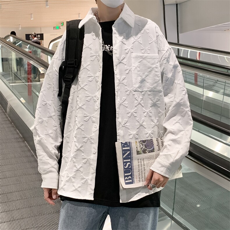 发泡衬衫男日系高街宽松外套纯色休闲高级感长袖衬衣CS0884-P43图片