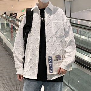发泡衬衫男日系高街宽松外套纯色休闲高级感长袖衬衣CS0884-P43图片