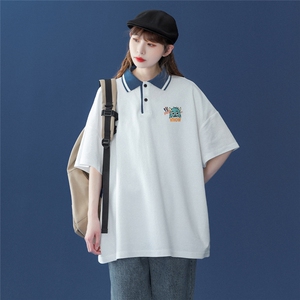 中性港风夏季新款撞色POLO衫透气短袖T恤女 PL6105 P35控48图片
