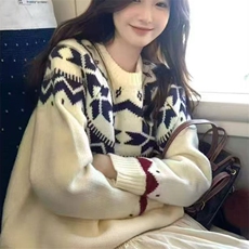 针织衫女2024早秋新款圆领针织慵懒打底衫洋气毛衣，女装针织衫/毛衣，萱芳婷羊绒