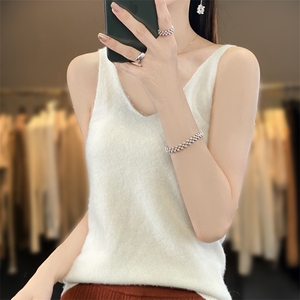 薄款V领精纺羊毛针织吊带女2024夏季新款纯色无袖背心内搭打底衫图片