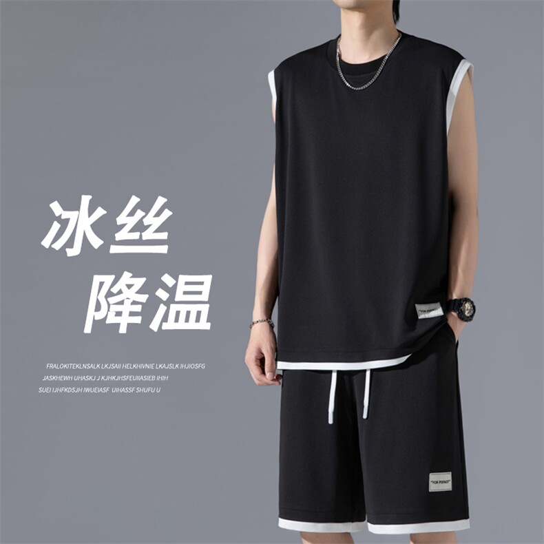2024夏季新款无影墙大码冰丝背心套装M-5XHQ24603-特批50,男装休闲套装,电商A022