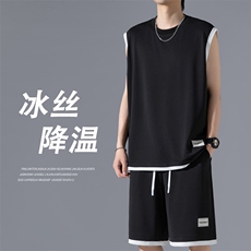 2024夏季新款无影墙大码冰丝背心套装M-5XHQ24603-特批50，男装休闲套装，电商A022