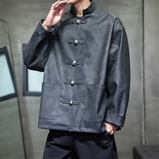 2025秋装新款风皮衣夹克外套新中式大码唐装复古2515-P128，男装皮衣，电商A057B