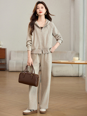 2025年秋季连帽休闲针织套装，女装套装/套裙，文熹诺