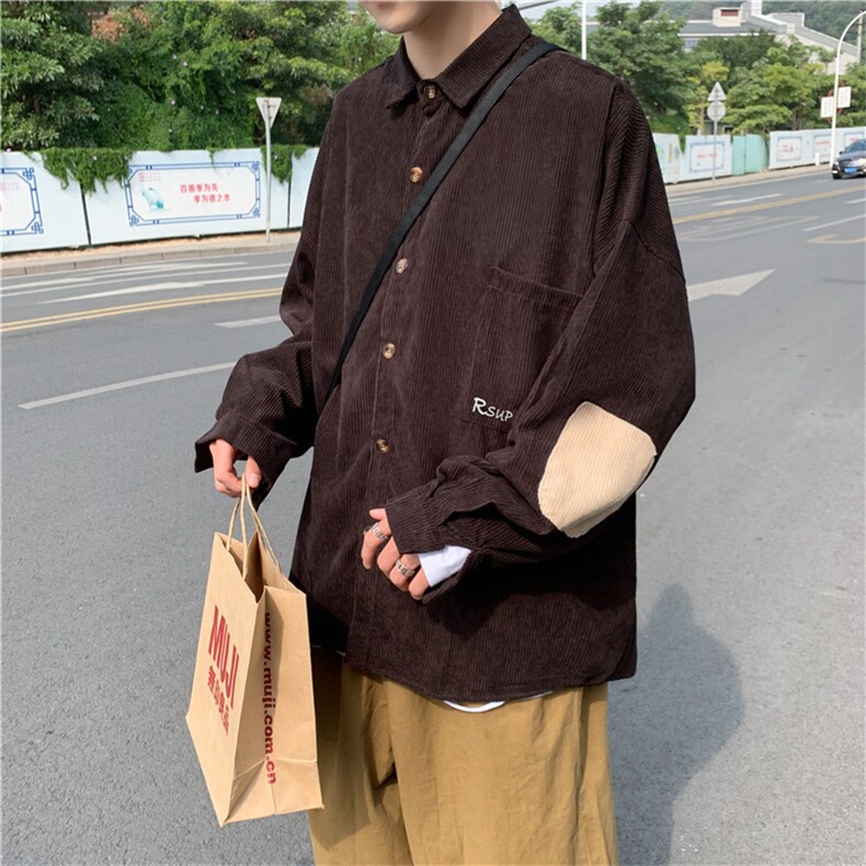 日系ins港风灯芯绒衬衫男韩版潮流帅气宽松长袖上衣秋W1123-P36,男装衬衫,星座512-4