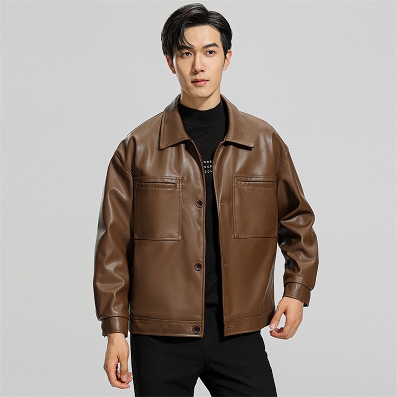 无影墙2025秋季翻领免洗pu皮皮衣休闲工装机车夹克男PY110-P110,男装夹克,电商A413