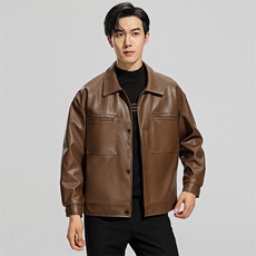 无影墙2025秋季翻领免洗pu皮皮衣休闲工装机车夹克男PY110-P110，男装夹克，电商A413