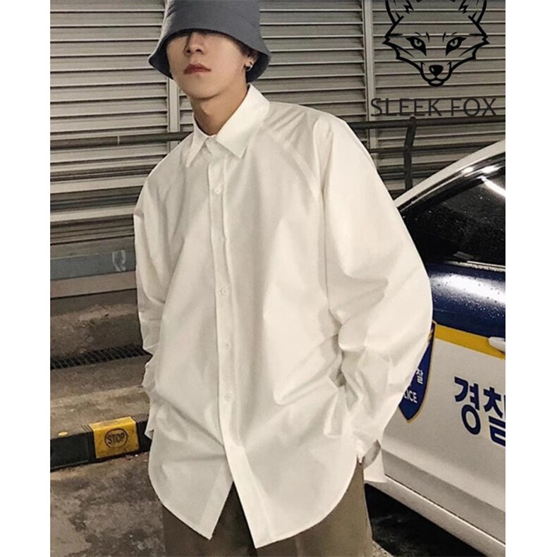 秋冬男士舒适外穿防晒休闲纯色ins宽松方领简约白色长袖衬衫CZ04，男装防晒衣，星座1116A（原606A-3）