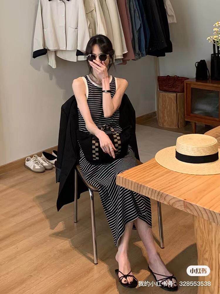 条纹背心连衣裙，女装背心吊带，DAP