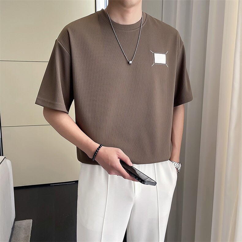 轻熟风~夏季坑条冰丝垂感短袖T恤T2016/P45,男装T恤,电商B331